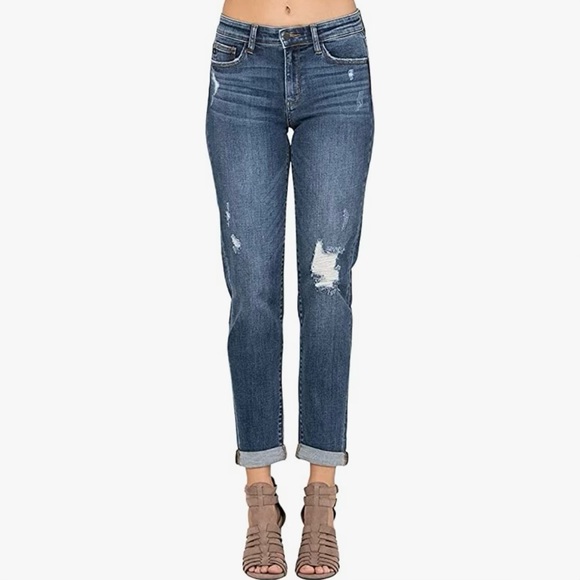 💋NWT💋 Judy Blue Cuffed Destroyed Slim Fit Jeans  Plus Size 24W - Picture 5 of 12